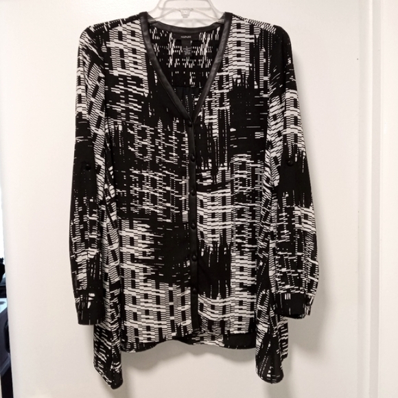 ALFANI Top Blouse black & White with Faux leather trim sz S oversized  /B4 - Picture 1 of 9
